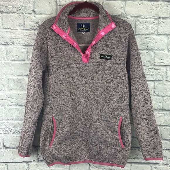 Simply Southern Tops - Knit Snap Pullover in Pink Heather by Simply Southern Size Small